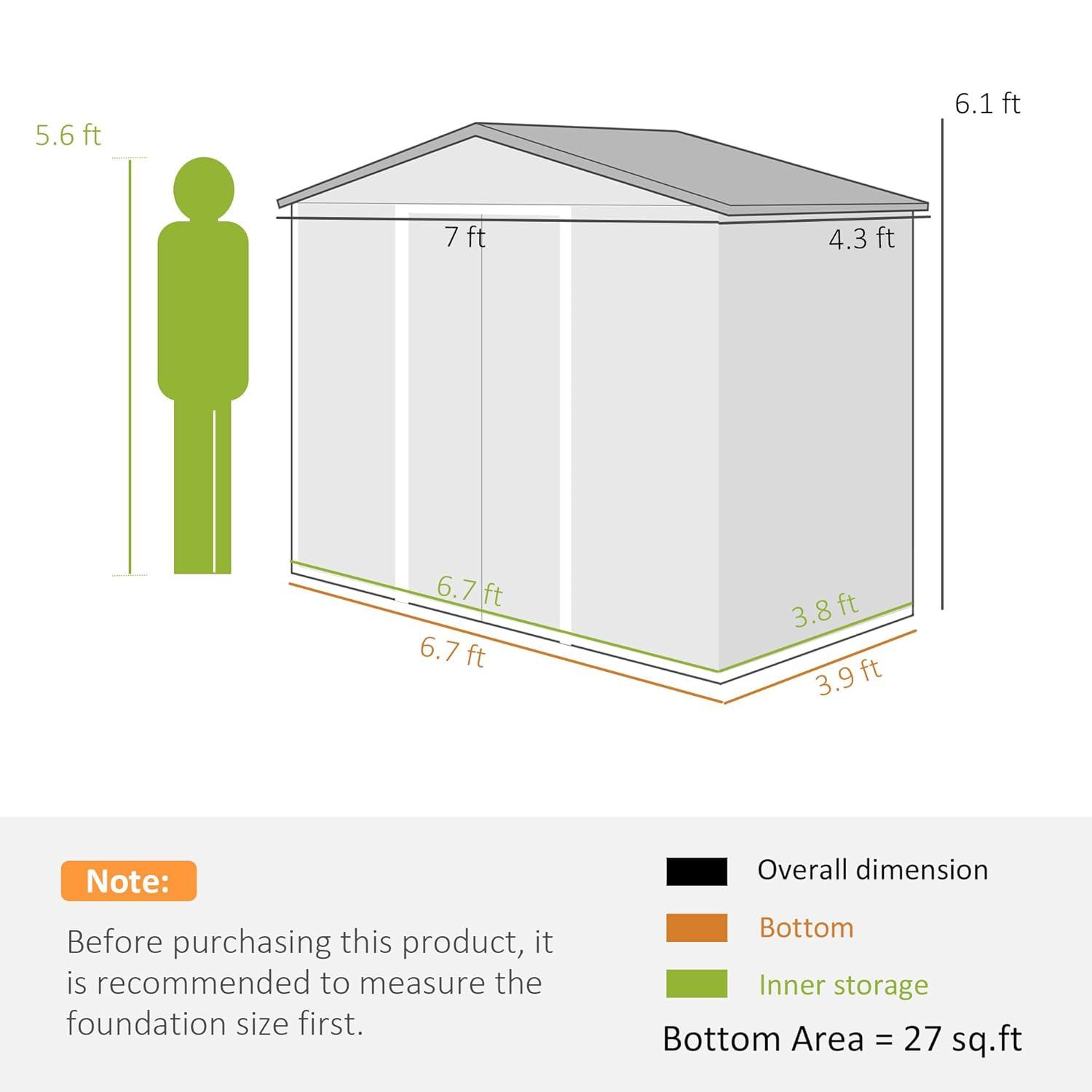 Outsunny 7' x 4' Metal Storage Shed Organizer, Garden Tool House with 4 Vents and 2 Sliding Doors for Backyard, Patio, Garage, Lawn, Dark Gray