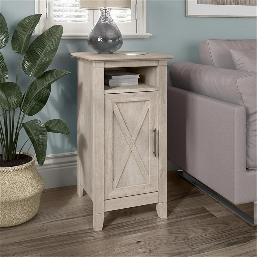 Key West End Table with Door in Washed Gray - Engineered Wood