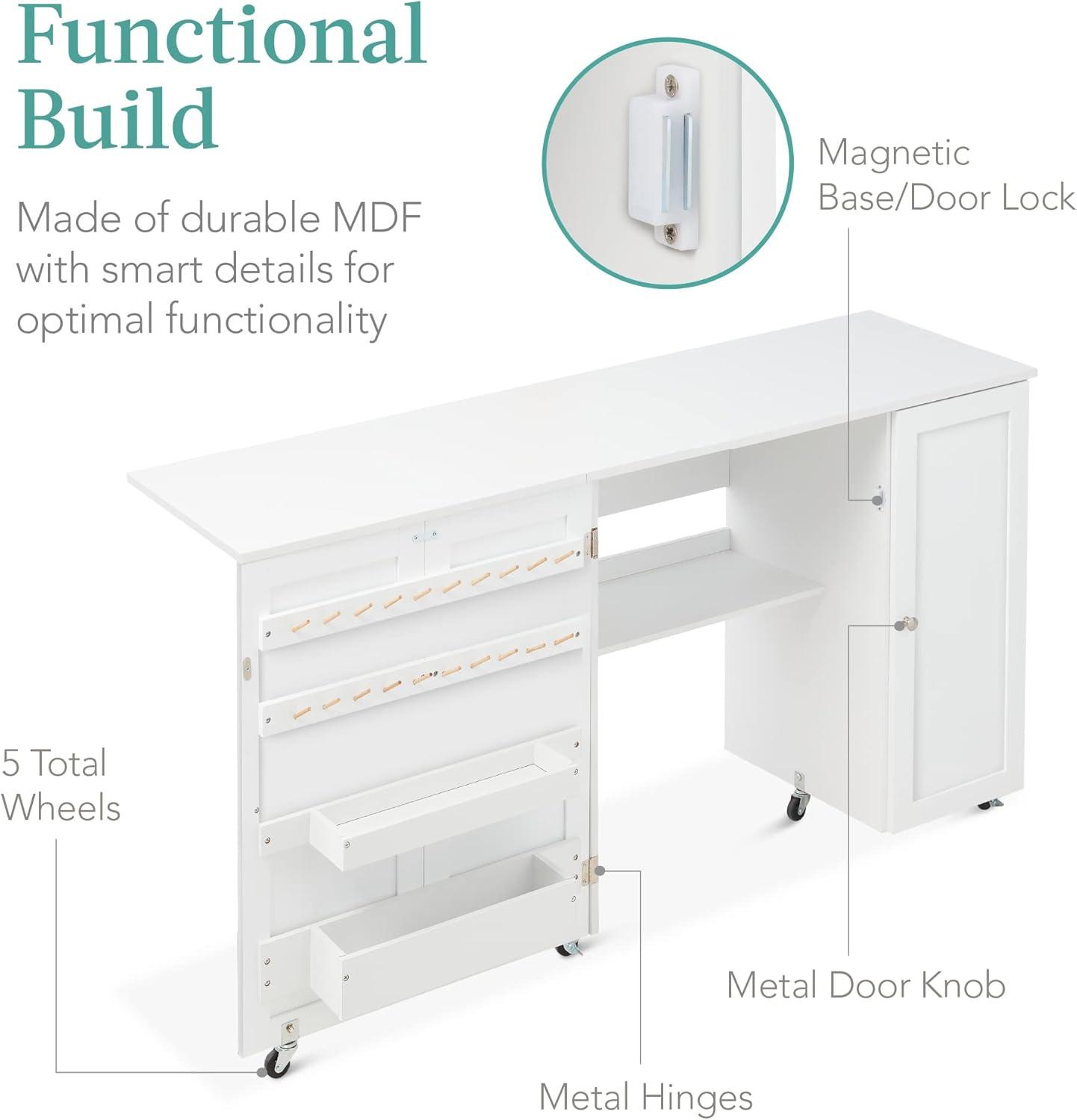 Best Choice Products Large Portable Multipurpose Folding Sewing Table w/ Magnetic Doors, Craft Storage