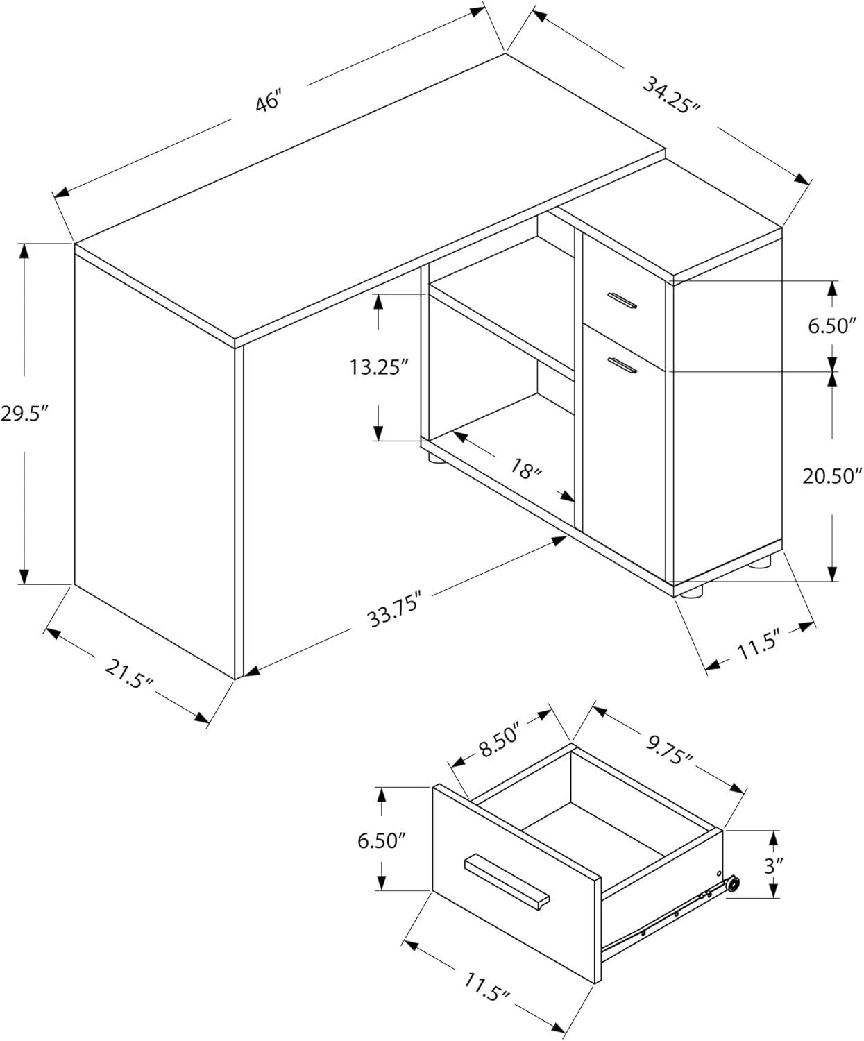 White Corner Wood Computer Desk with Drawer and Filing Cabinet