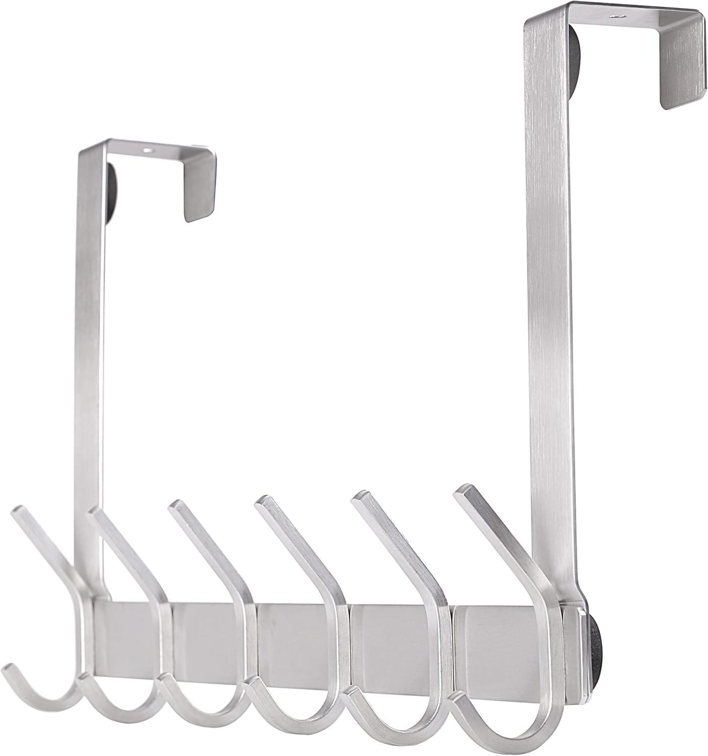 Brushed Stainless Steel Over Door Hook Rack with 12 Hooks