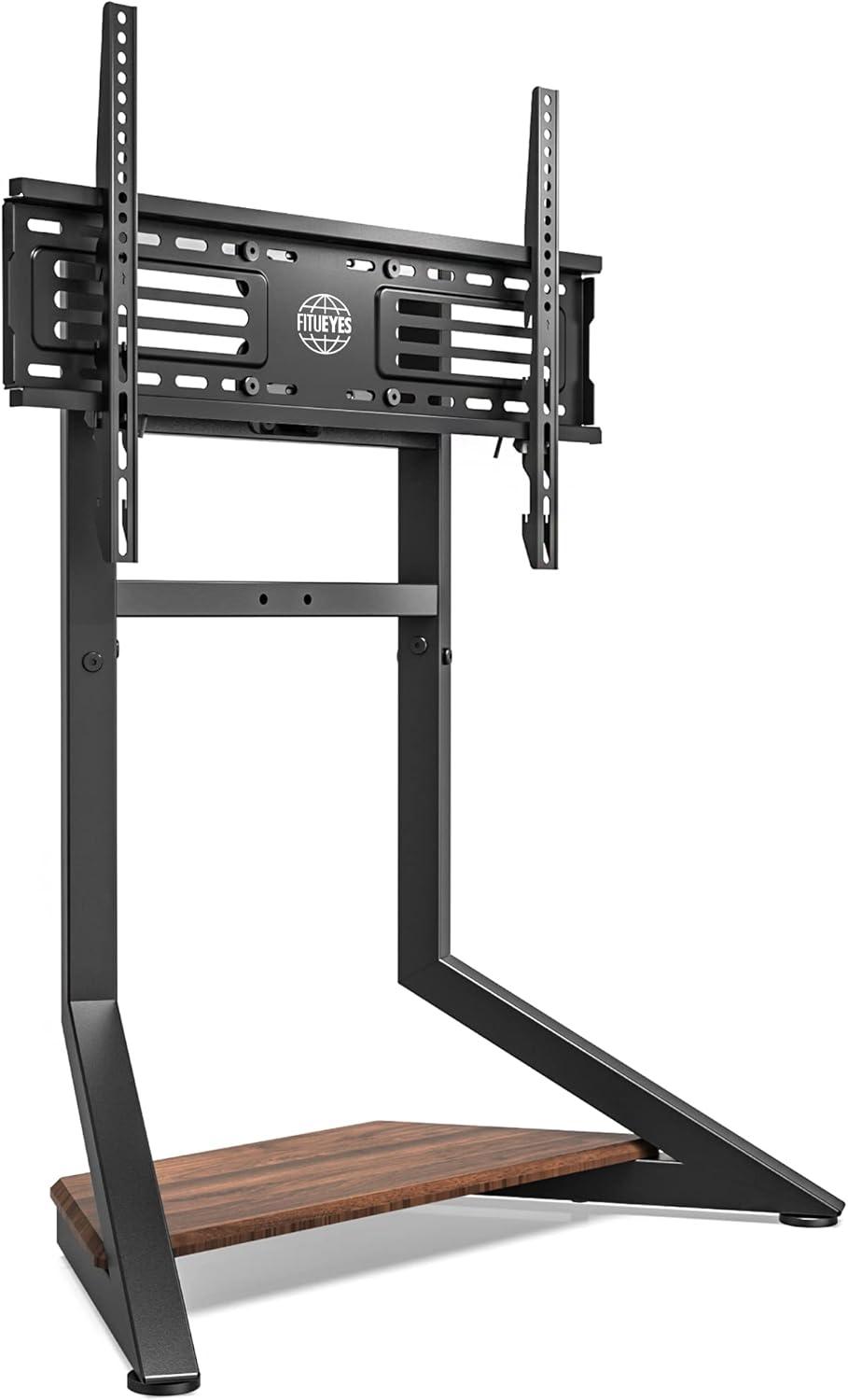 FITUEYES Design Universal Tabletop TV Stand for 55-86 inch TV LCD LED, Modern TV Stand Height Adjustable with Wooden Base, Eiffel Series TV Mount Stand