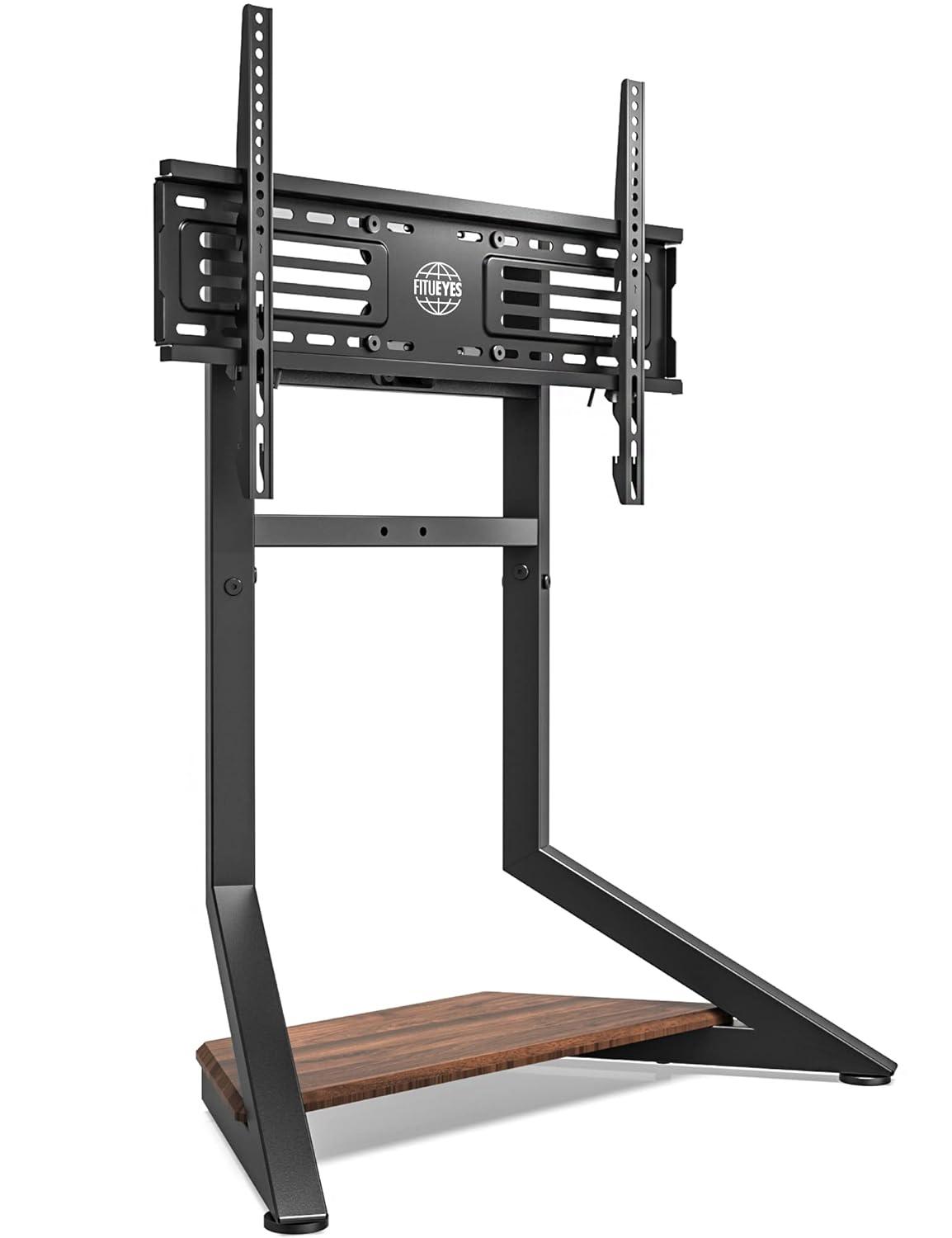 FITUEYES Design Universal Tabletop TV Stand for 55-86 inch TV LCD LED, Modern TV Stand Height Adjustable with Wooden Base, Eiffel Series TV Mount Stand