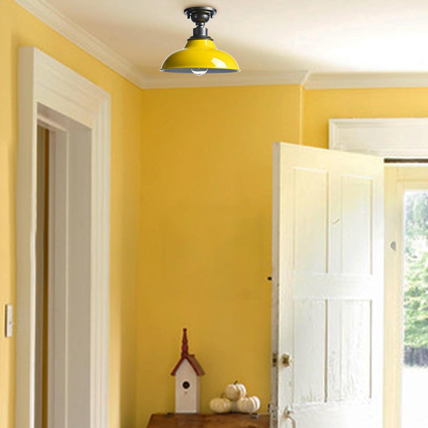Modern Yellow Semi Flush Mount Light Barn Style Ceiling Light Fixture