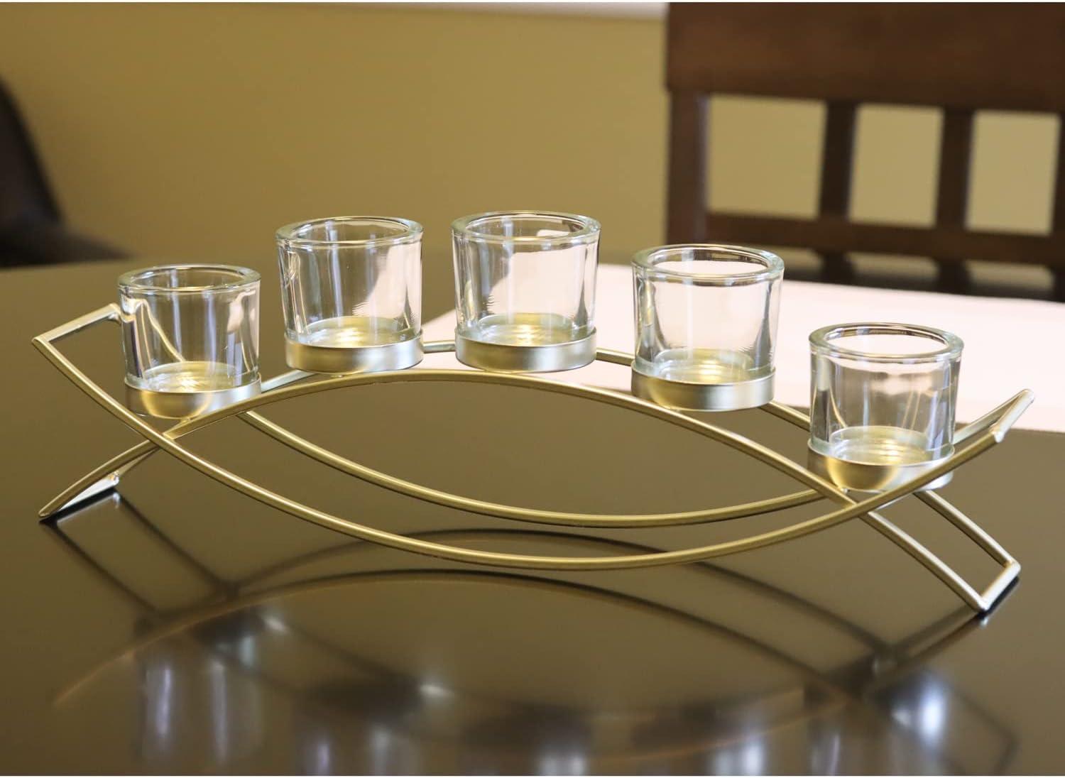 Seraphic Iron Arch Table Centerpiece Decorations Long Candle Holder for Weddings, Patio, Kitchen, Dining Room, and Coffee Tables, Gold, Clear Chunky 5 Cups