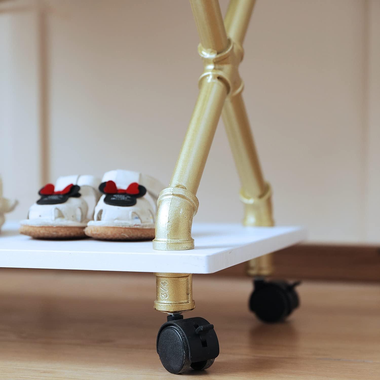 Gold and White Kids Garment Rack with Wood Shelf