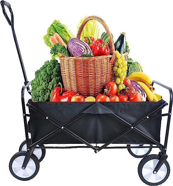 ACE-GARDEN,1-YEAR-WARRANTY,39.37"x19.68"x46.45",Heavy Duty,Folding Wagon Garden Shopping Beach Cart,Outdoor Camping Cart with Universal Wheels (Black)