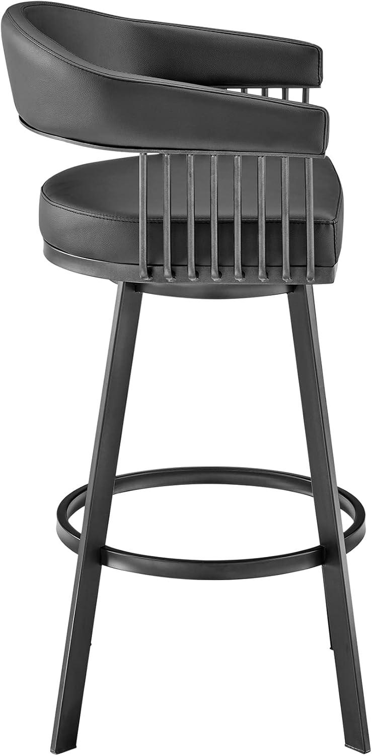 Chelsea 25" Black Metal Swivel Bar Stool with Faux Leather