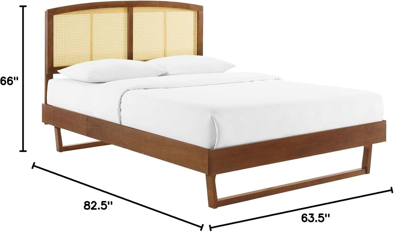 Modway Sierra Cane Rattan and Wood Queen Platform Bed with Angular Legs - Walnut