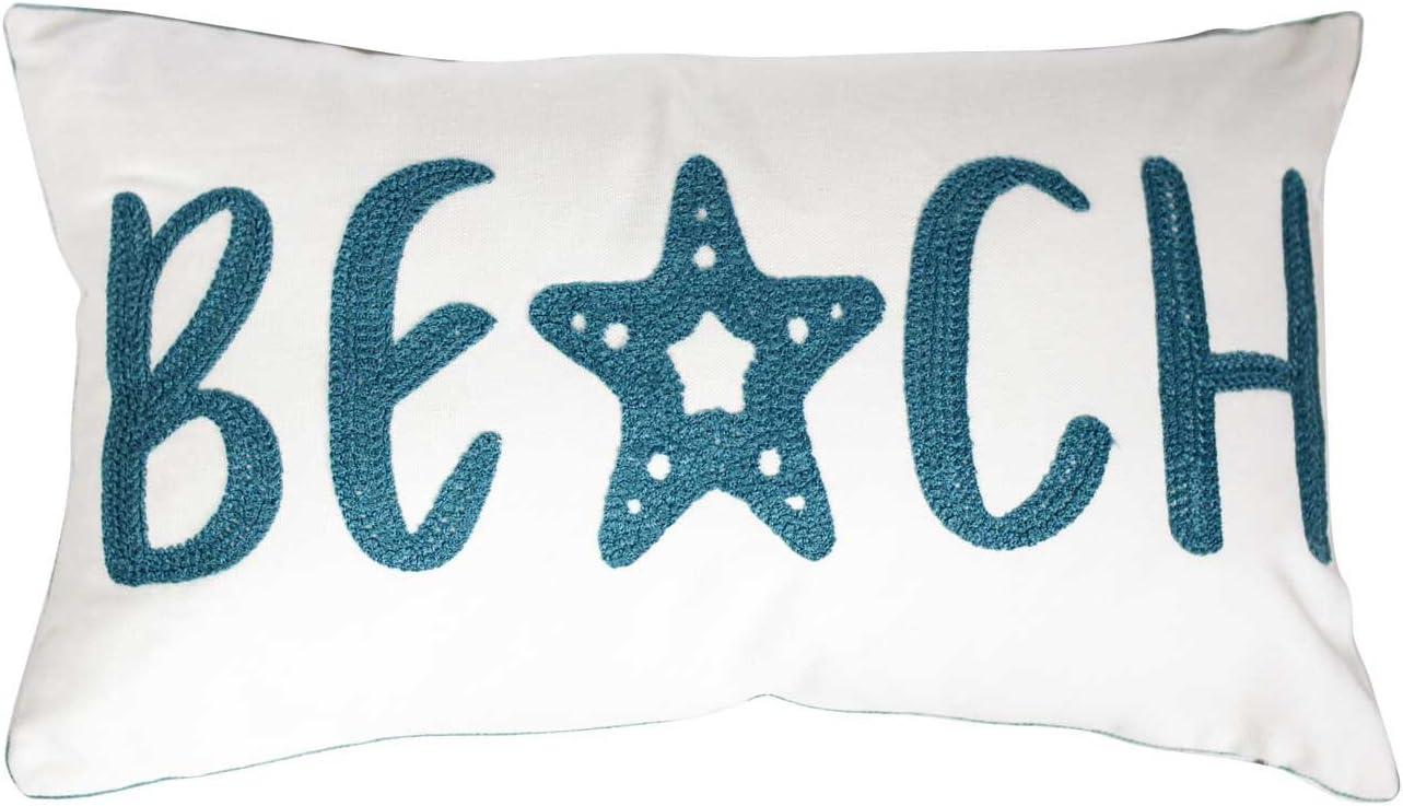 Embroidered Beach Throw Pillow Covers,Beach Decorative Canvas Pillow Cover for Nautical Style Deco 12 X 20 Inches (Beach 1220)