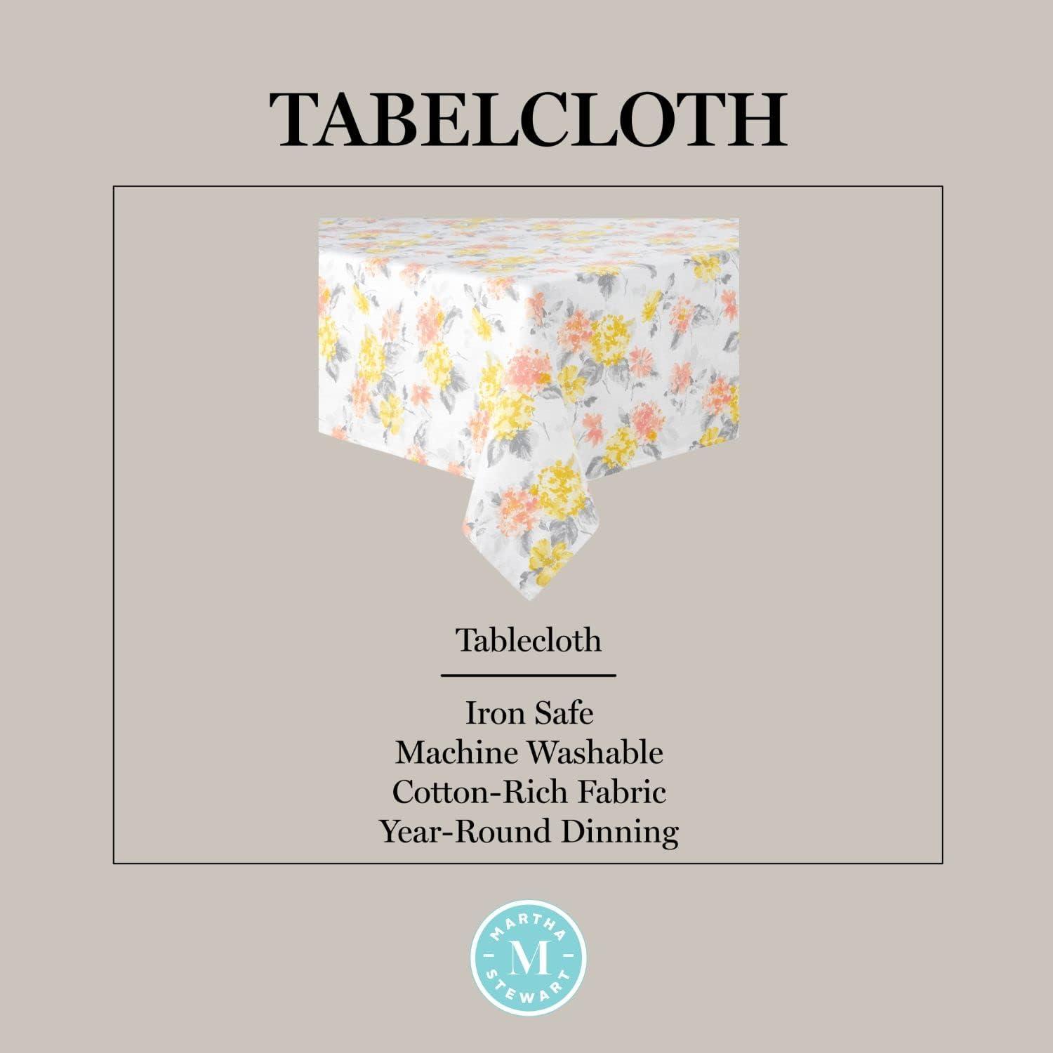 Amber Floral Yellow and Coral Cotton Polyester Tablecloth