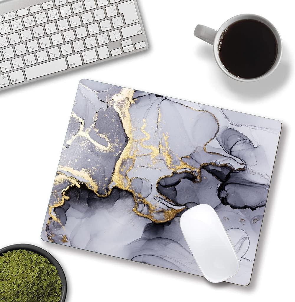 Hokafenle Gray Gold Black Marble Mouse Pad, Gaming Mouse Mat with Custom Design, Non-Slip Rubber Base Mousepad, Waterproof Office Mouse Pads, Desktop White Ink Marble 9.5 x 7.9 Inch