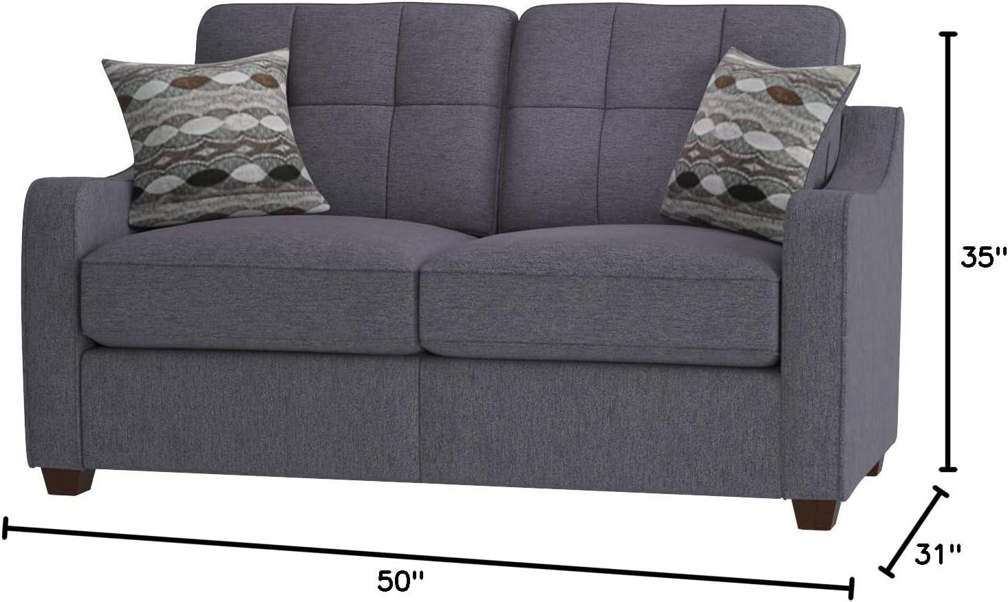 Acme Fabric Upholstered Wooden Loveseat with Tapered Feet, Gray- Saltoro Sherpi