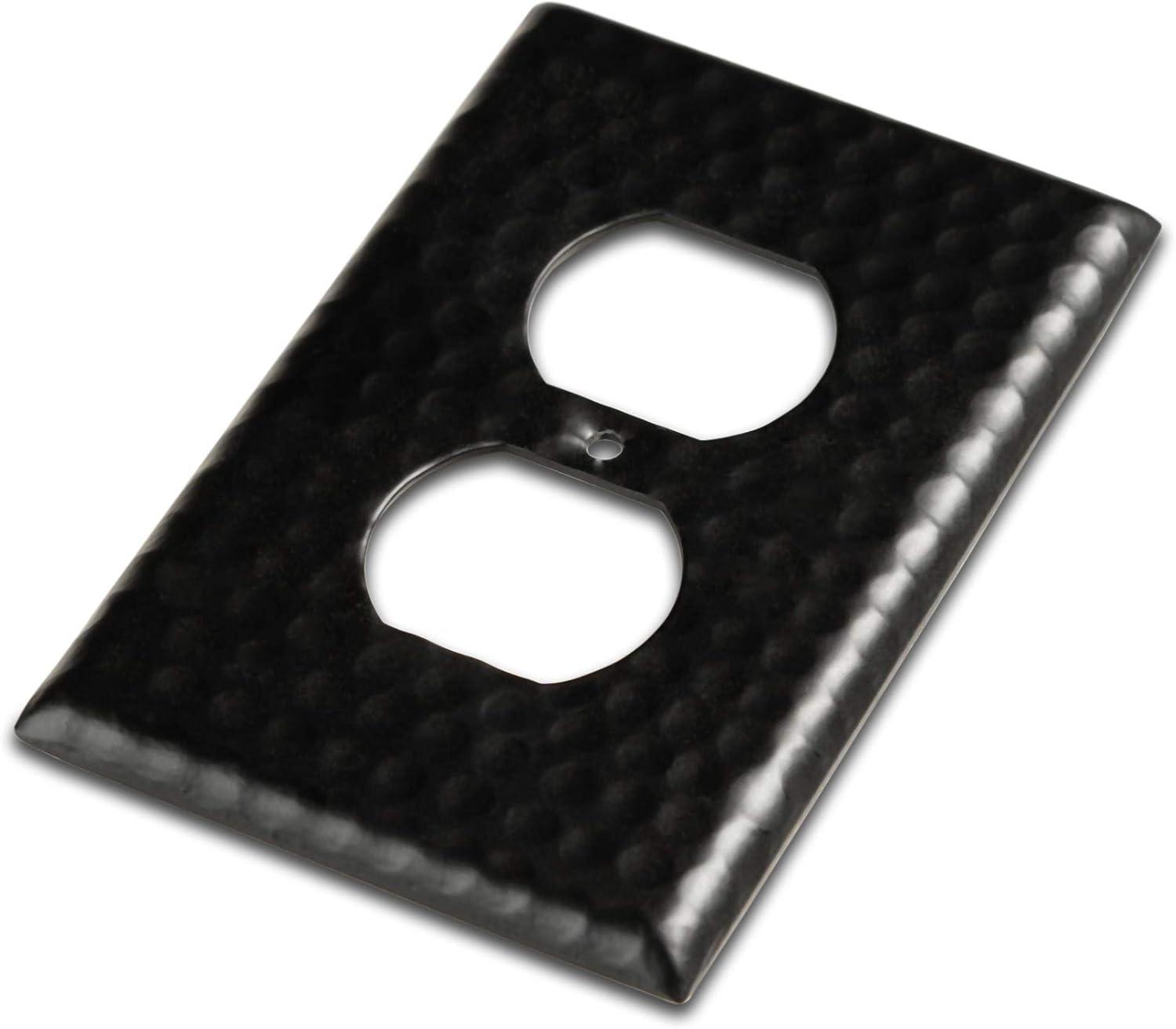 Monarch Abode, Hand Hammered, Duplex Outlet Wall Plate Cover, 1 Gang, Matte Black, Pack of 2