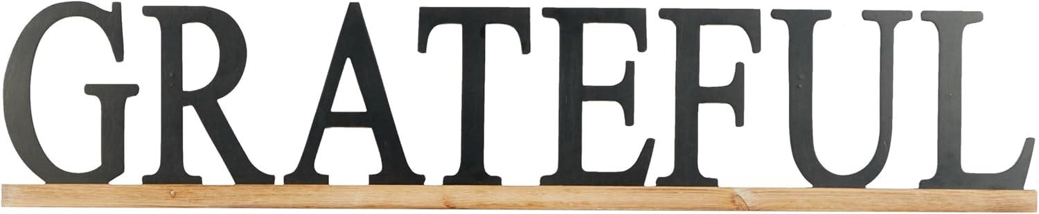DecMode Black Wood Grateful Sign Wall Decor