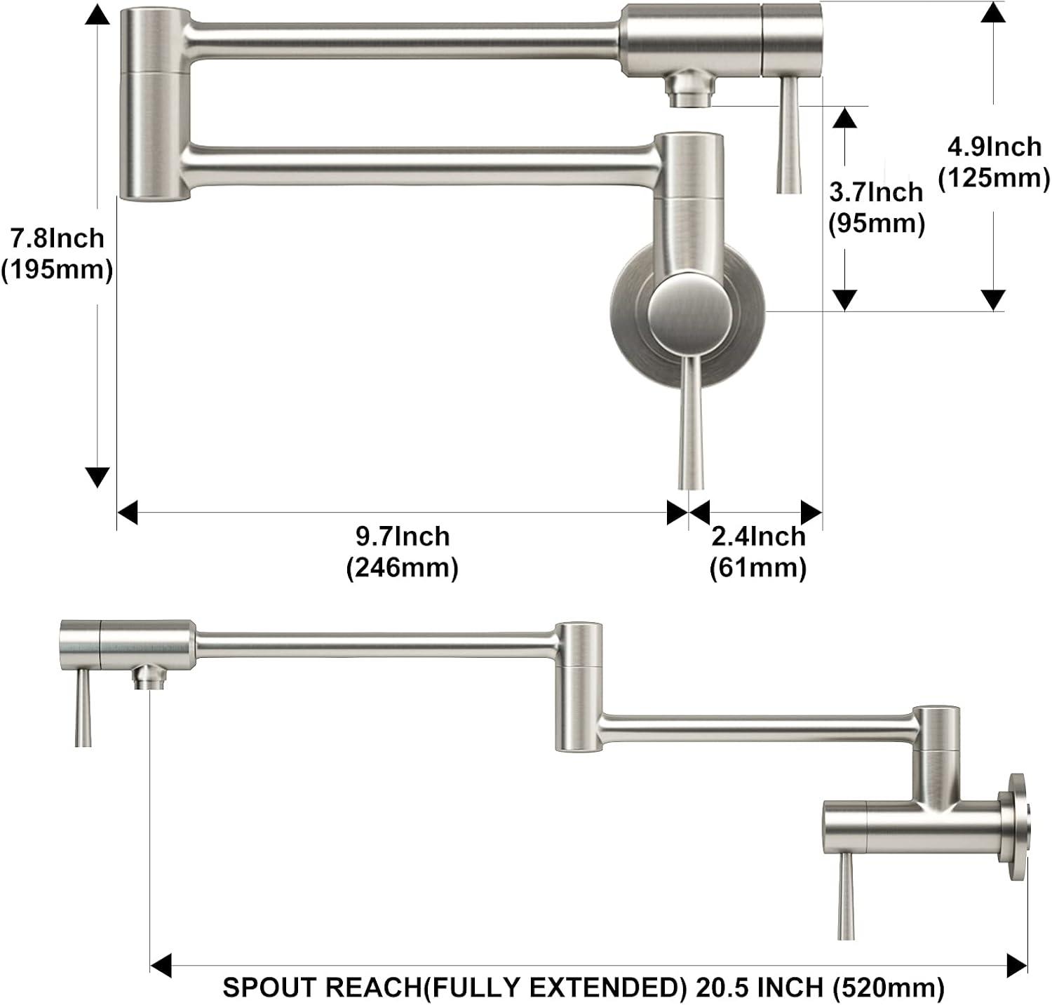 Stainless Steel Wall Mount Pot Filler Faucet with Lever Handles