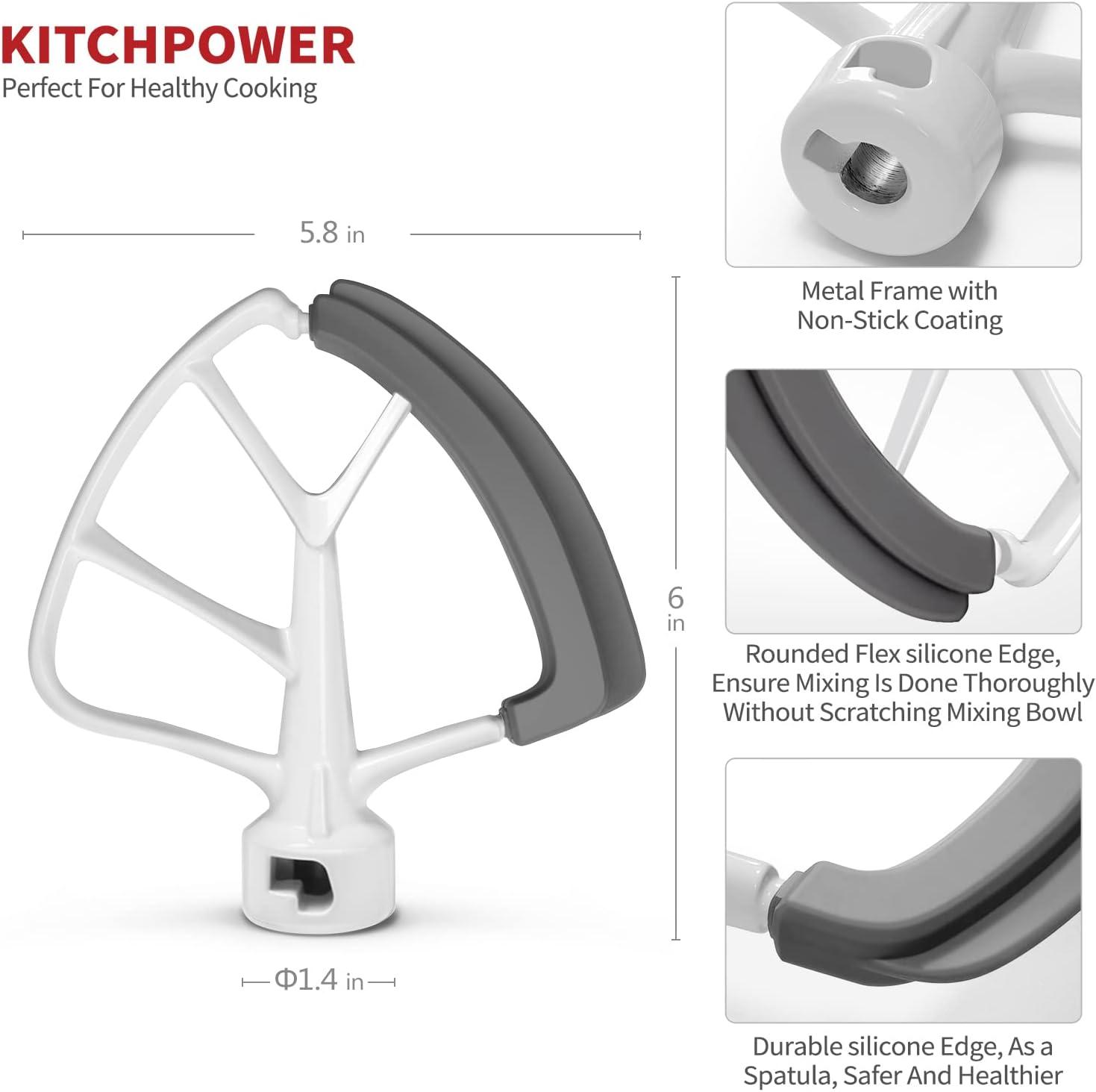 KITCHPOWER 4.5-5 Quart Flex Edge Beater for KitchenAid Tilt-Head Stand Mixers White
