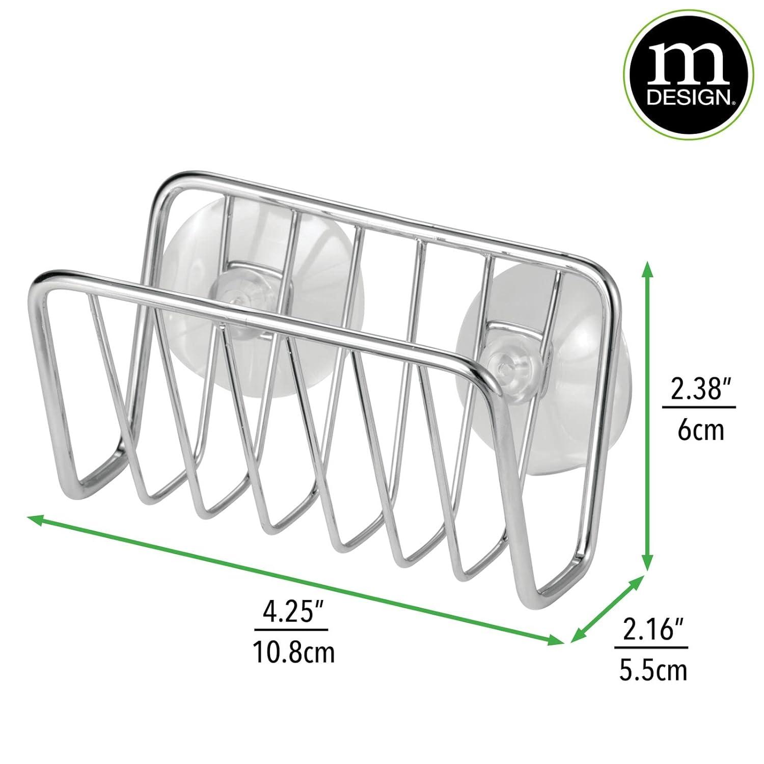 mDesign Metal Sponge or Soap Holder with Suction Cups, Chrome