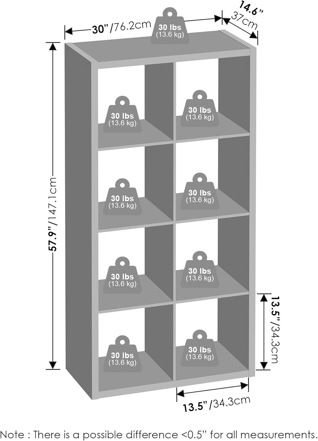 Furinno Cubic Open Back Multipurpose Clothing & Closet Storage Organizer Shelf, 8-Cube, White