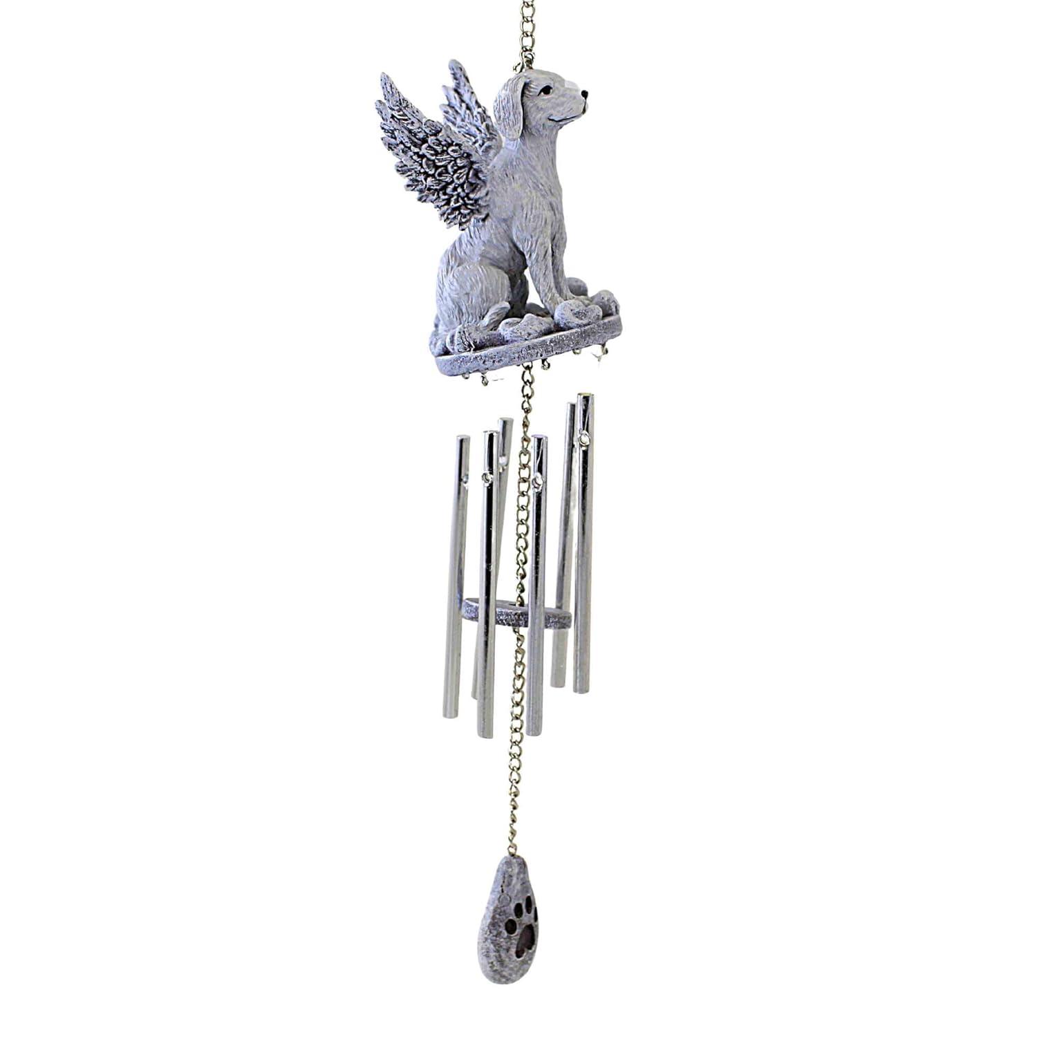 Roman 15.5 Inch Dog Memorial Windchime Angel Wings Pawprints Heart Bells And Wind Chimes