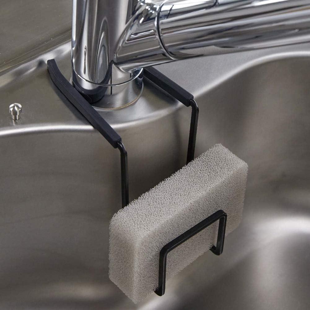 YAMAZAKI home 4389 Faucet-Hanging Sponge Holder-Kitchen Organizer Sink Rack Basket, One Size, Black