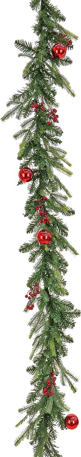 National Tree Company First Traditions Pre-Lit Christmas Garland with Red Ornaments and Berries, Warm White LED Lights, Battery Operated, 6 ft