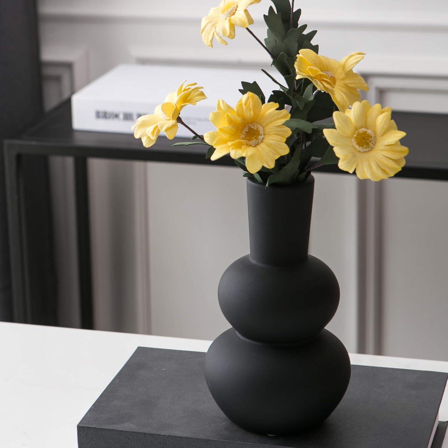 Black Matte Ceramic Gourd Vase for Table Decor