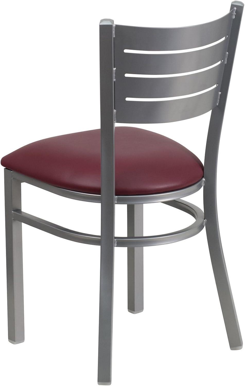 Flash Furniture HERCULES Series Silver Slat Back Metal Restaurant Chair - Black Vinyl Seat