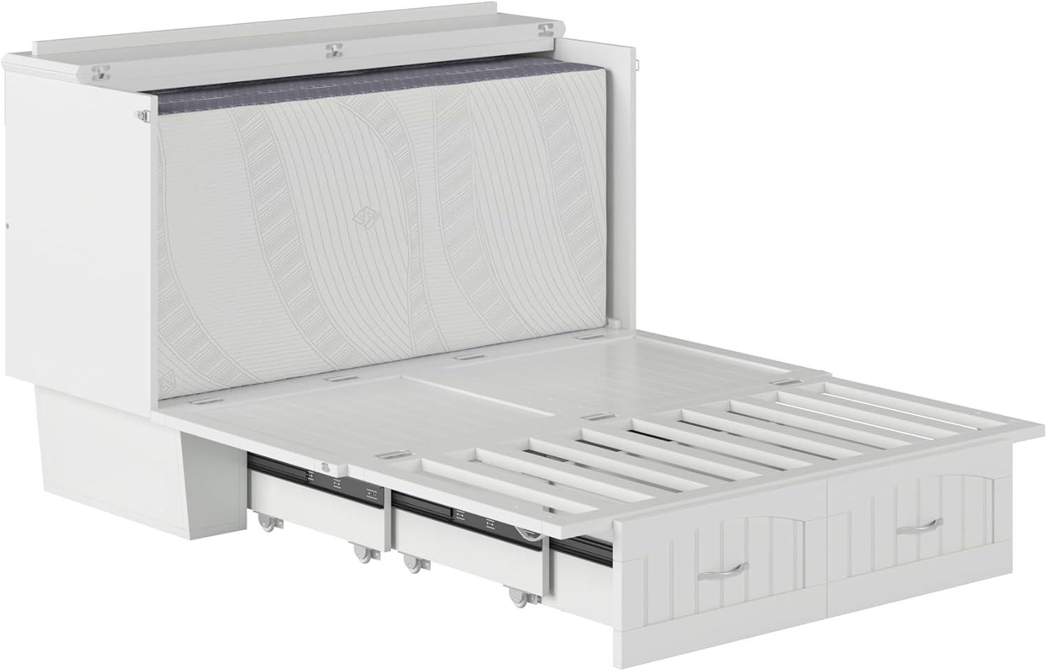 Nantucket Full Size Wood Murphy Bed Chest w/Mattress & Built-in Charger in White