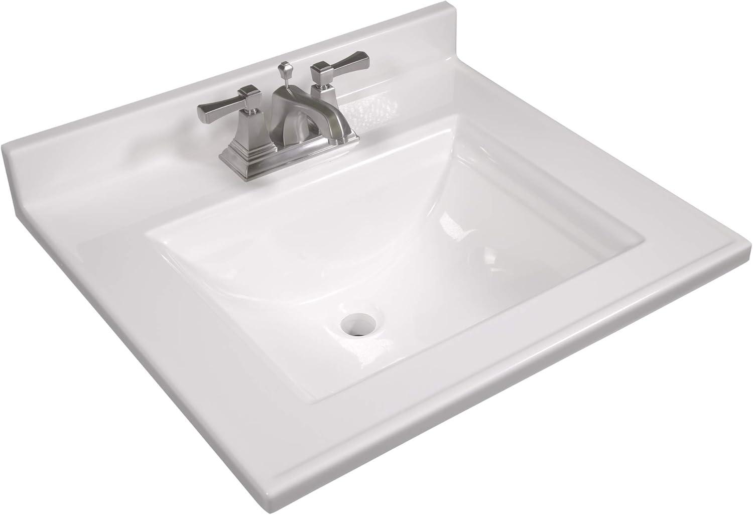 Design House 557629-WHT 25-inch Camilla Cultured Marble Centerset Mount Rectangle Singe Bowl Vanity Top with Integrated Backsplash, Solid White