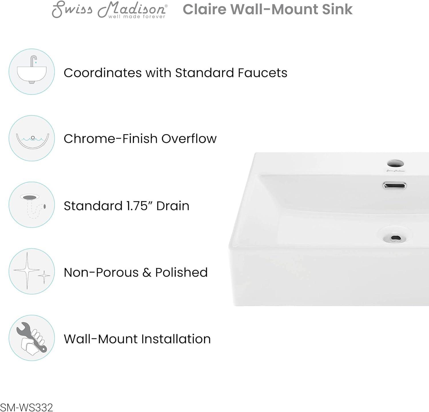 Claire 24" Rectangle Wall-Mount Bathroom Sink