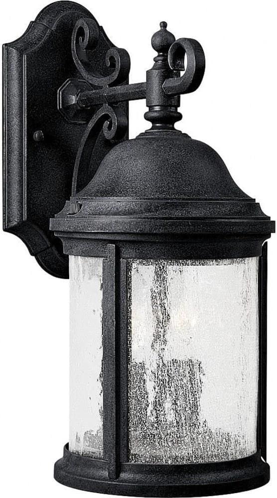 Progress Lighting Ashmore 2-Light Wall Lantern in Textured Black, Seeded Glass Shade