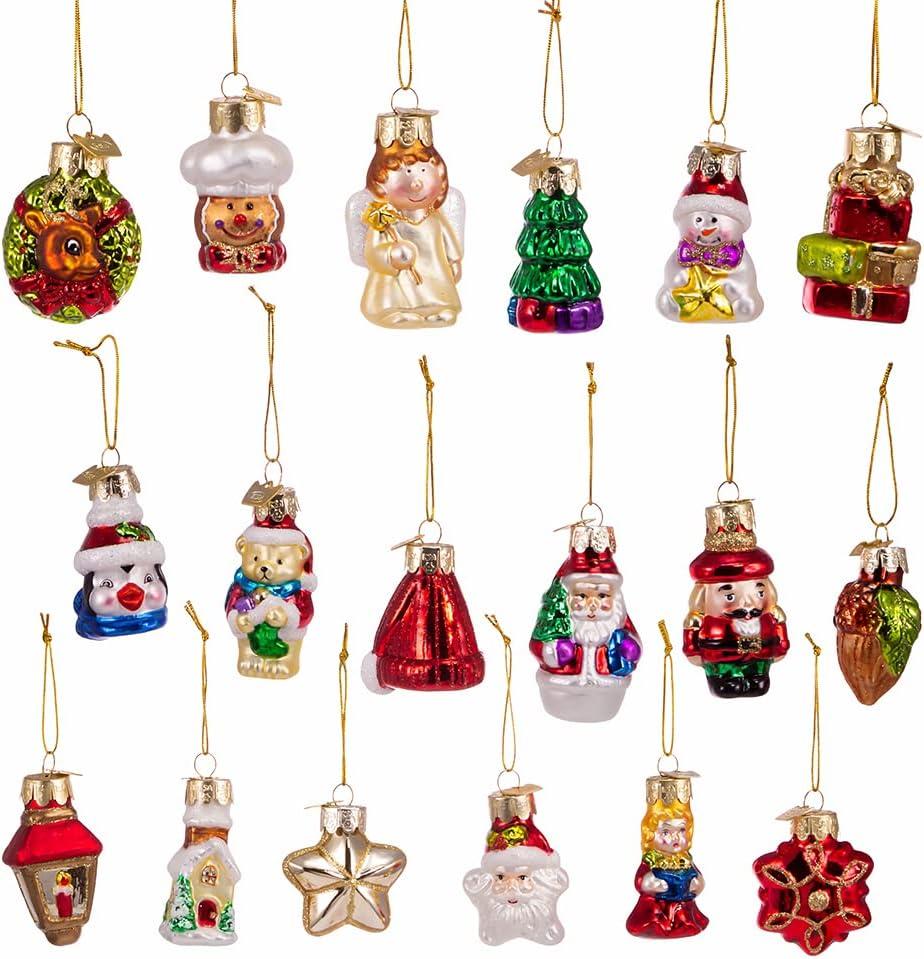 Kurt Adler 2-2.5-Inch Mini Christmas Shape Glass Ornaments, 18 Piece Set