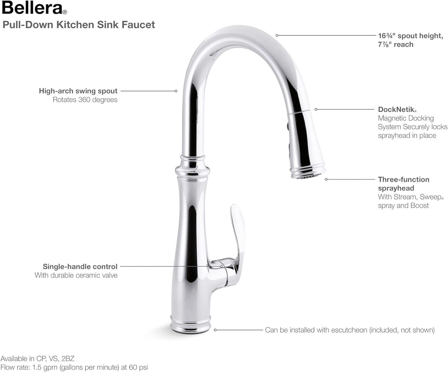 Bellera™ Pull Down Single Handle Kitchen Faucet with Handle and Supply Lines