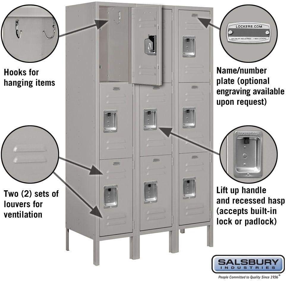 Gray Triple Tier Metal Locker with Flat Panel Doors