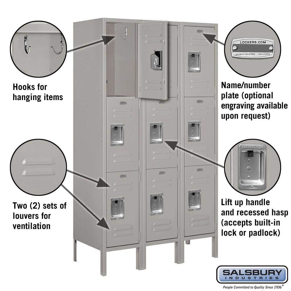 Gray Triple Tier Metal Locker with Flat Panel Doors