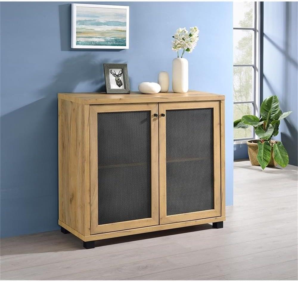 Mchale Accent Cabinet with Two Mesh Doors Golden Oak