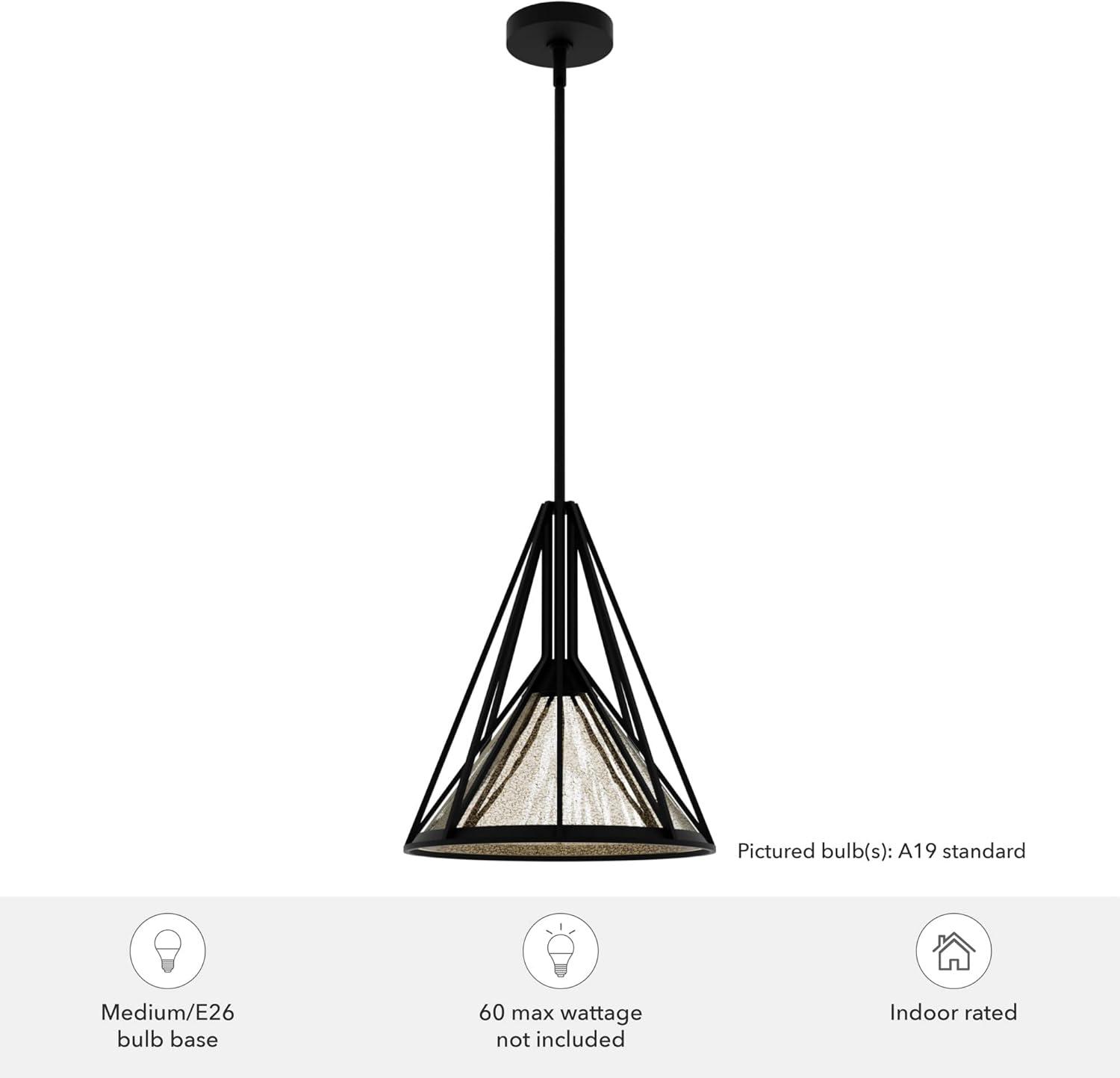 Medium Black Iron Geometric Pendant Light with Mercury Glass