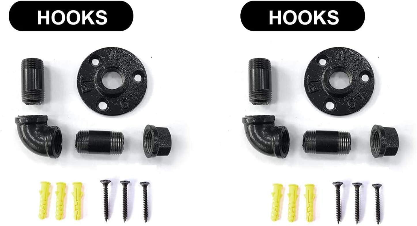 gotonovo Rustic Industrial Towel and Robe Hook Set Wall Mounted Towel Hook Kit Heavy Duty DIY Style Industrial Iron Pipe Black Finish 2 Pieces