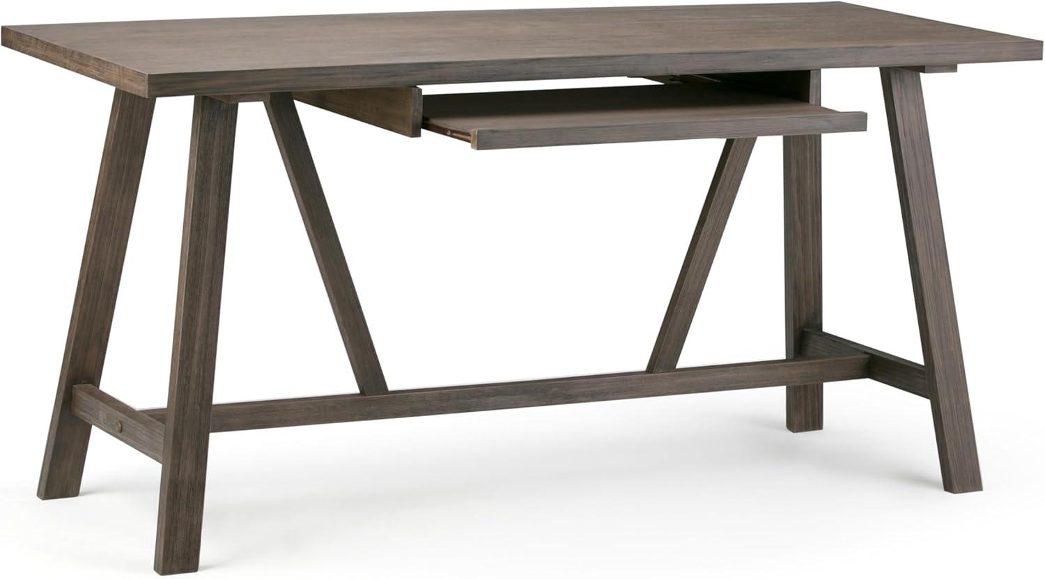 Simpli Home Dylan Solid Wood Industrial 60 " Writing Office Desk in Driftwood