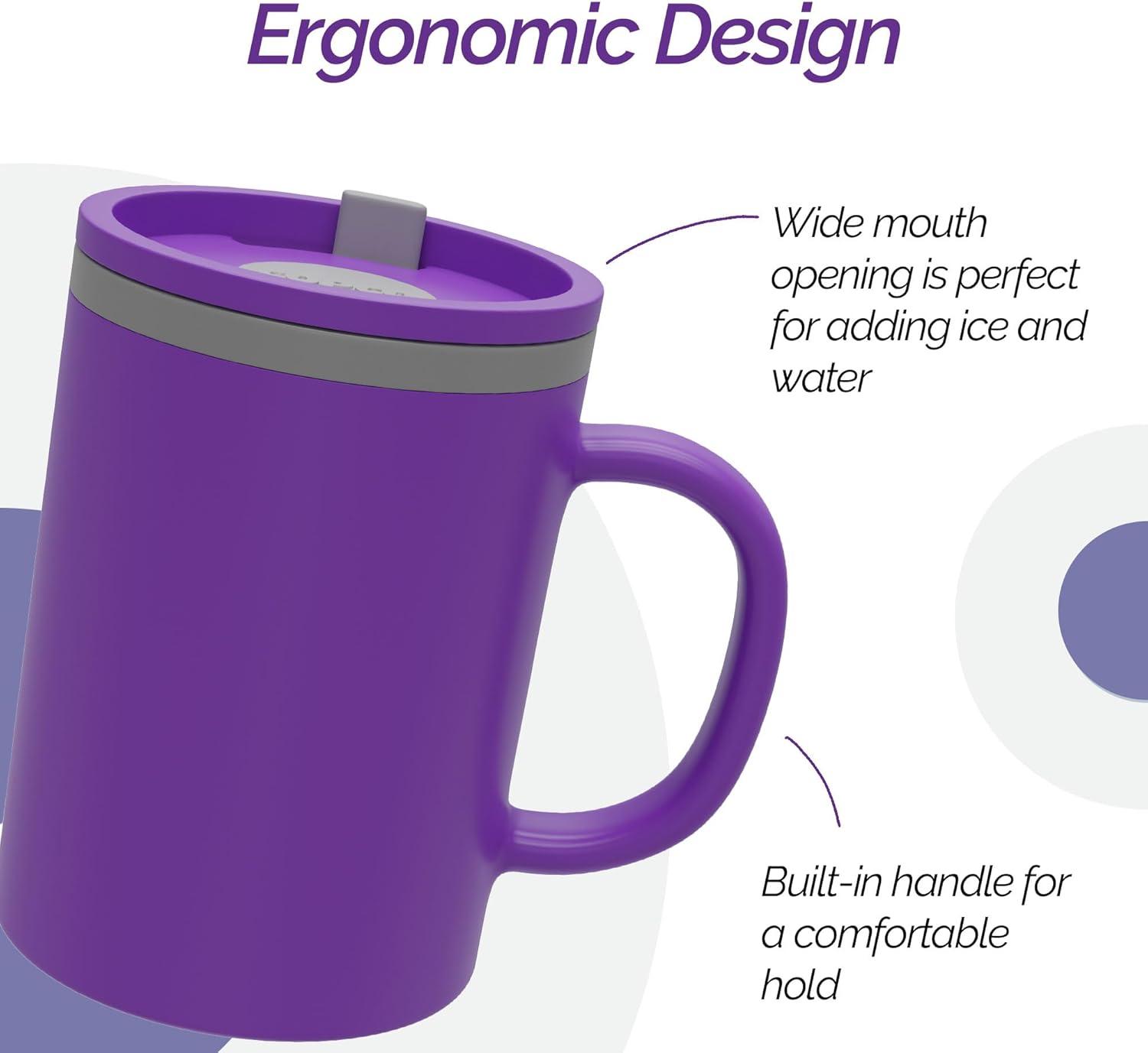 Copco Iconic 16oz Double Wall Insulated Desk Mug with Lid & Handle, Set of 2, BPA-Free Reusable Plastic, Spill-Proof, Wide Mouth (Purple/Light Purple)