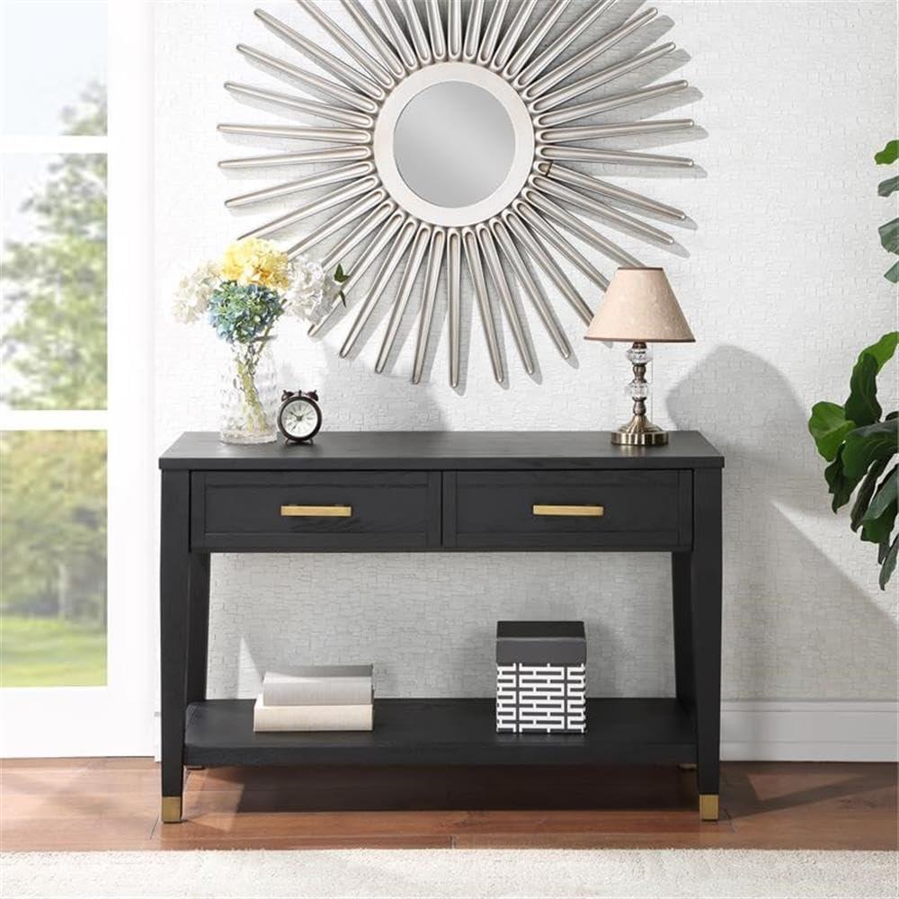 Yves Rubbed Charcoal Wood 2-drawer Sofa Table