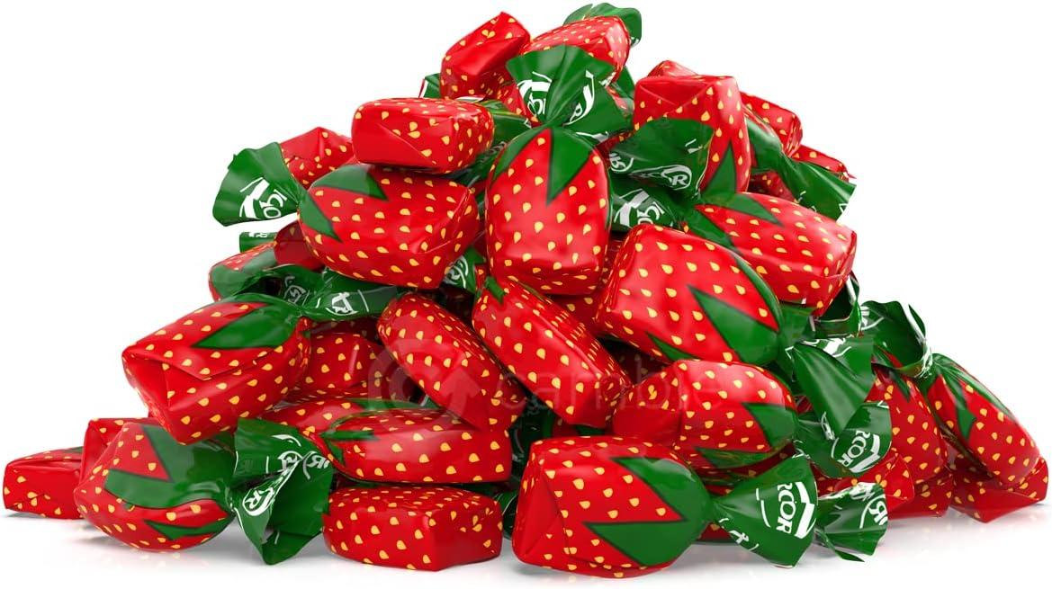 Strawberry Filled Hard Candy - Individually Wrapped Strawberry Bon Bons Candy 2 Pound Bulk Bag - Holiday Candy