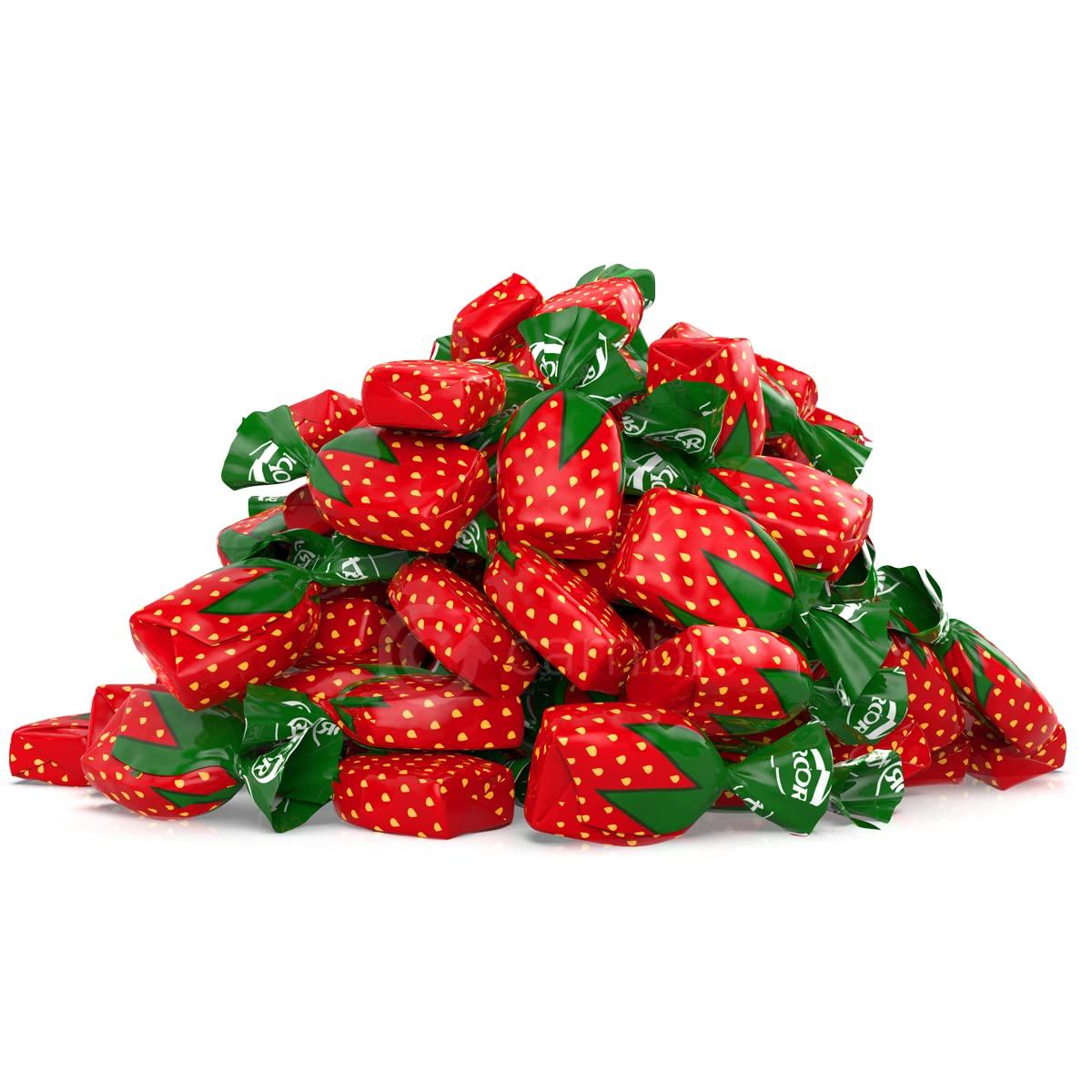 Strawberry Filled Hard Candy - Individually Wrapped Strawberry Bon Bons Candy 2 Pound Bulk Bag (Approx. 130 Pieces) - Holiday Candy with Soft Fruit Filled Center