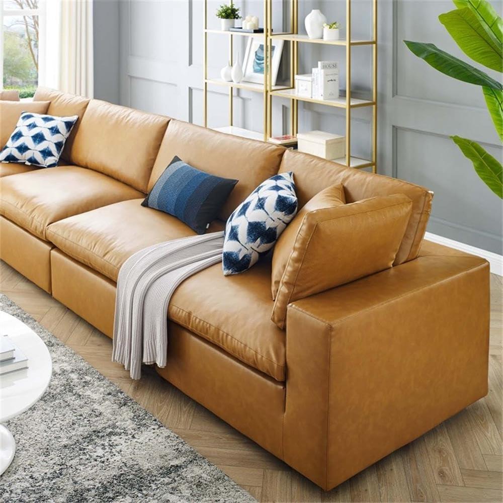 Modway Commix Down Filled Overstuffed Vegan Leather 4-Seater Sofa