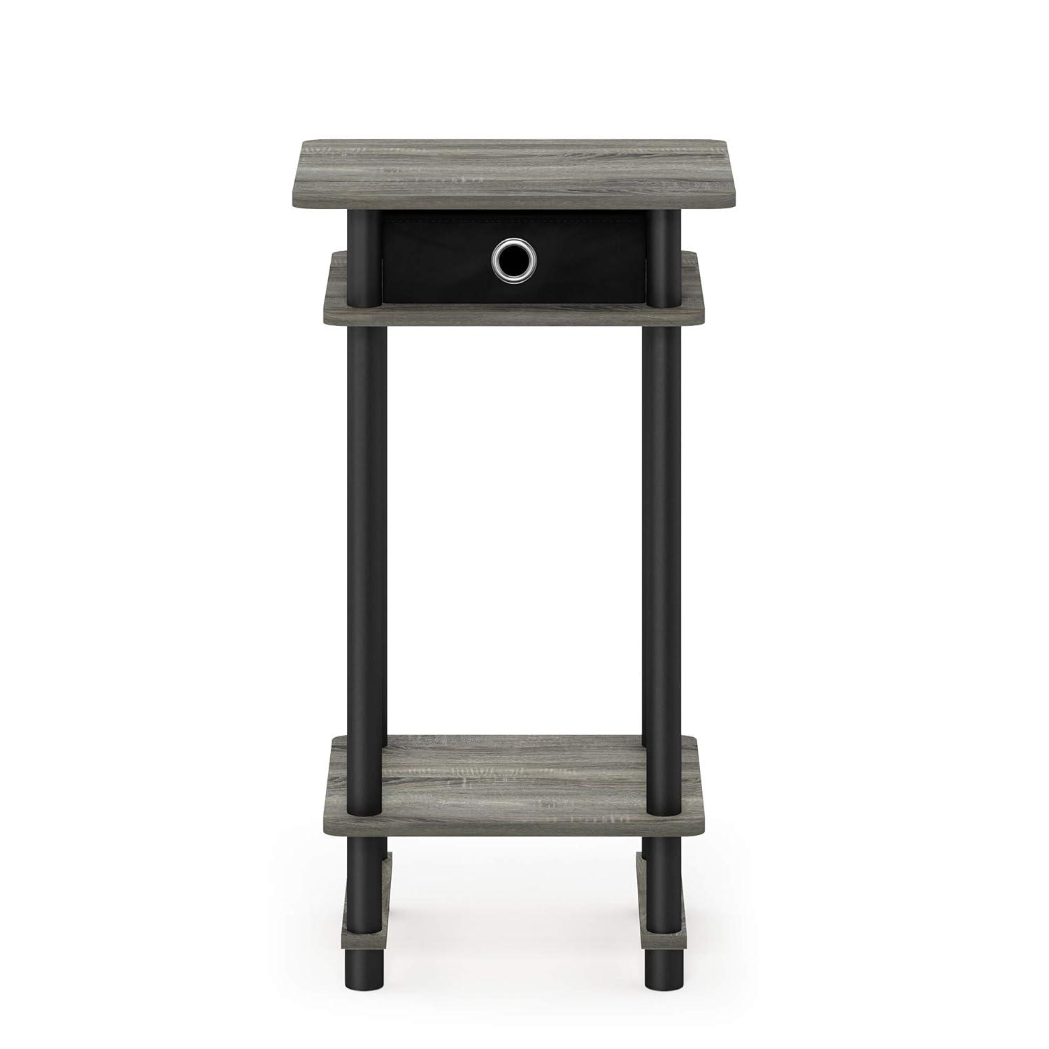 Furinno  Turn-N-Tube Tall End Table with Bin, French Oak Grey & Black