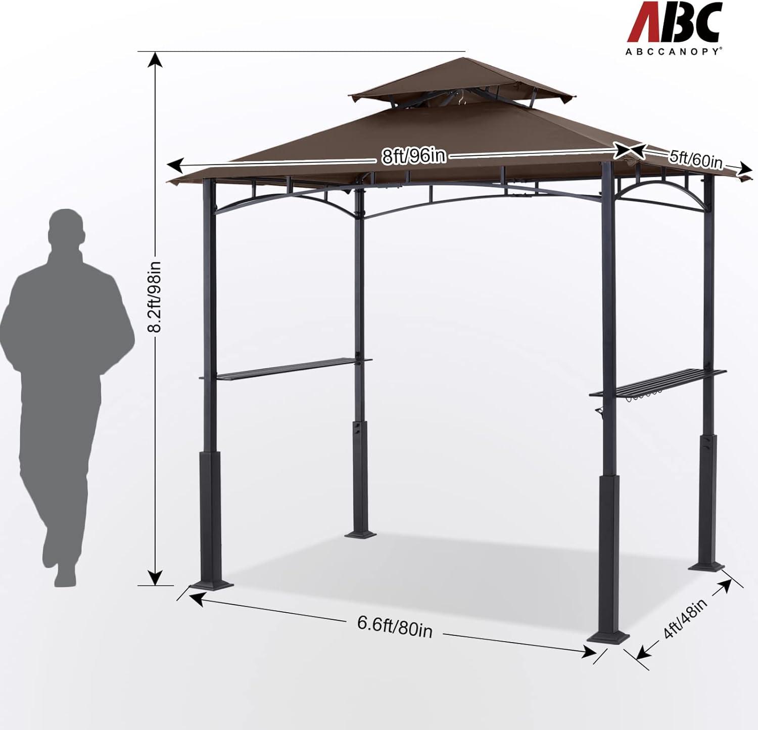 Brown 8' x 5' Grill Gazebo with LED Lights and Shelves