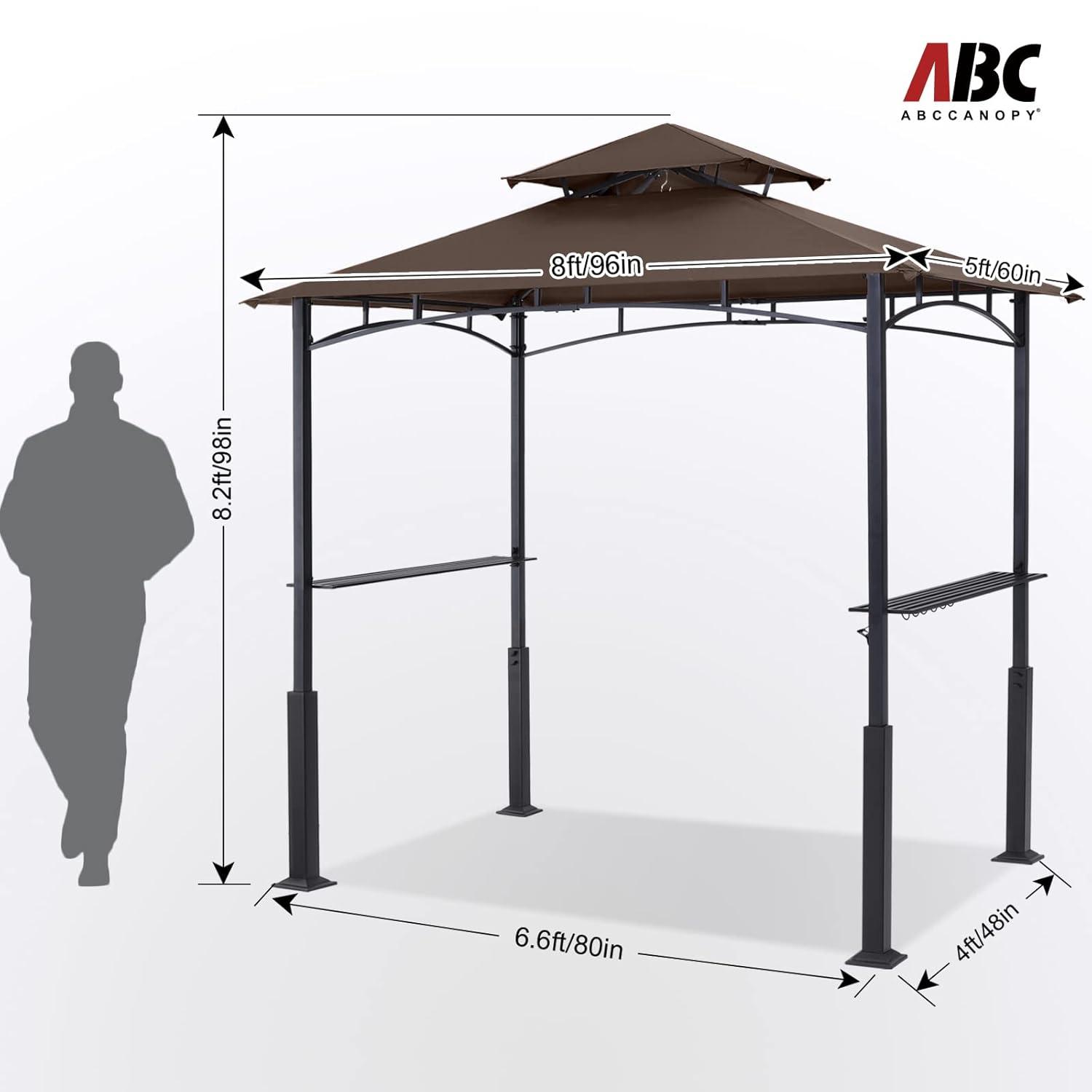 Incbruce 8' X 5' Grill Gazebo Canopy, Outdoor BBQ Gazebo Canopy with Double Tiered Tent Roof Cover & Metal Frame for Patio, Garden, Backyard (Brown)
