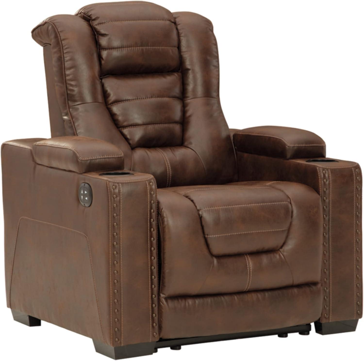 Ashley Furniture Owner's Box Faux Leather Power Recliner in Thyme