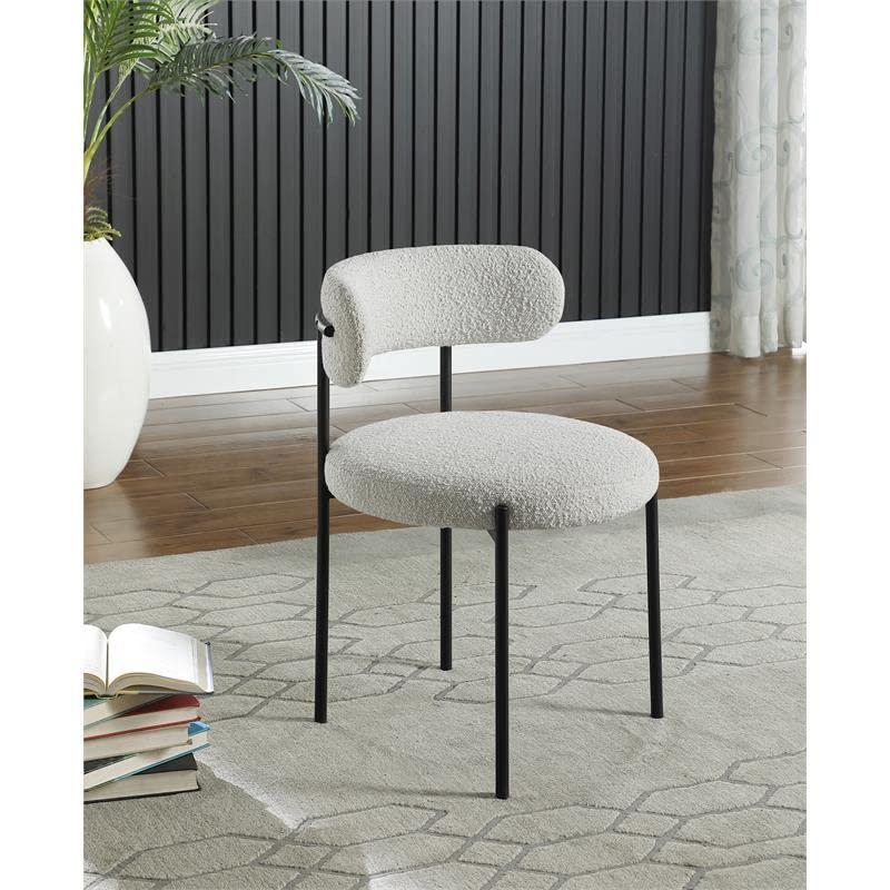 Beacon Cream Boucle Fabric Dining Chair with Black Metal Frame, Set of 2